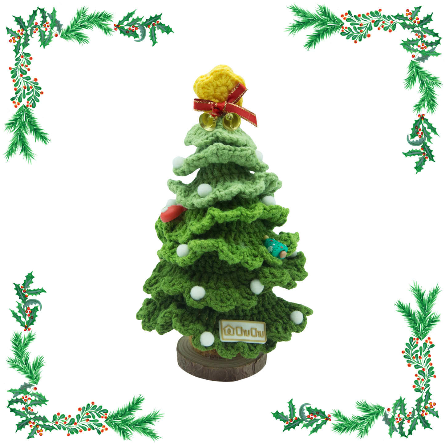 Handmade Crochet Christmas Tree (16–18 cm) – Unique Mini Holiday Decoration with Random Crochet Ornaments by CHU CHU