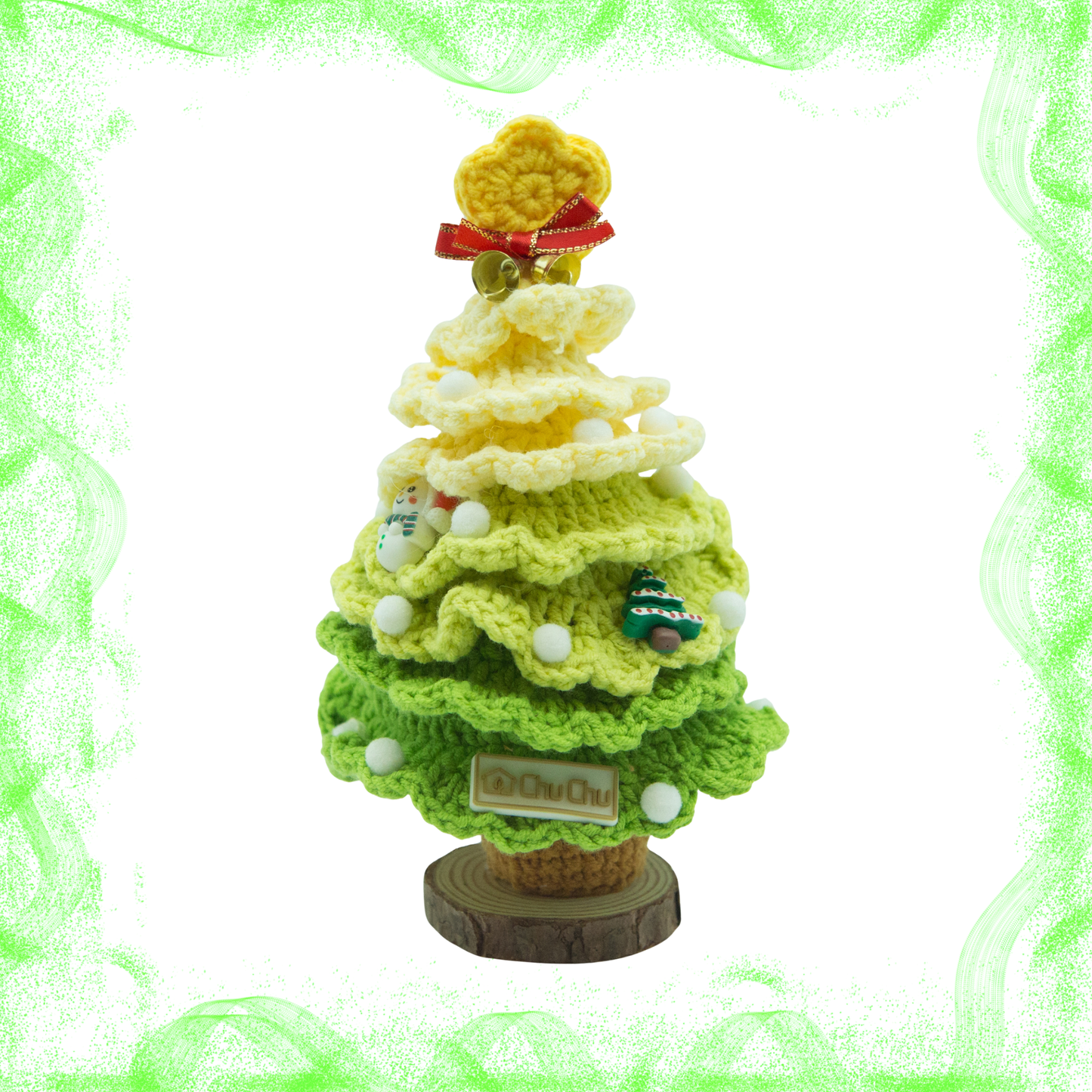 Handmade Crochet Christmas Tree (16–18 cm) – Unique Mini Holiday Decoration with Random Crochet Ornaments by CHU CHU