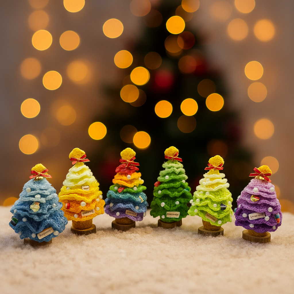 Handmade Crochet Christmas Tree (16–18 cm) – Unique Mini Holiday Decoration with Random Crochet Ornaments by CHU CHU