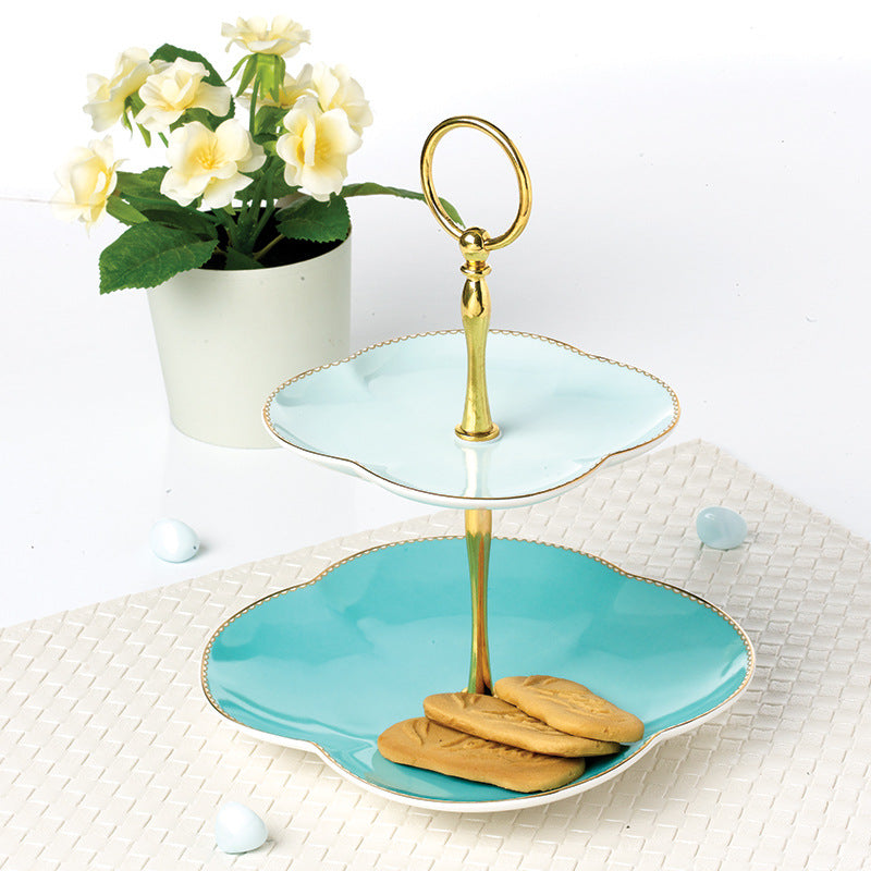 ‘Lucky Four-leaf Clover’ 2-Tier Ceramic Cake Stand (Green)