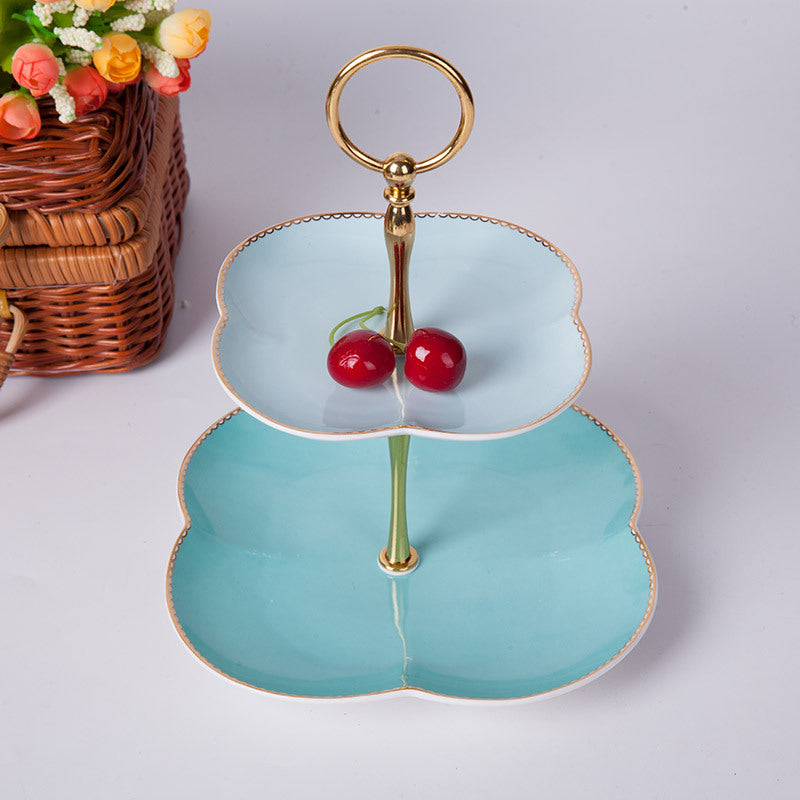 ‘Lucky Four-leaf Clover’ 2-Tier Ceramic Cake Stand (Green)