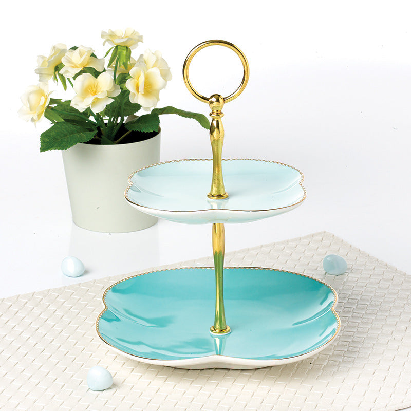 ‘Lucky Four-leaf Clover’ 2-Tier Ceramic Cake Stand (Green)