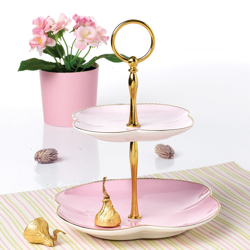 ‘Lucky Four-leaf Clover’ 2-Tier Ceramic Cake Stand (Pink)