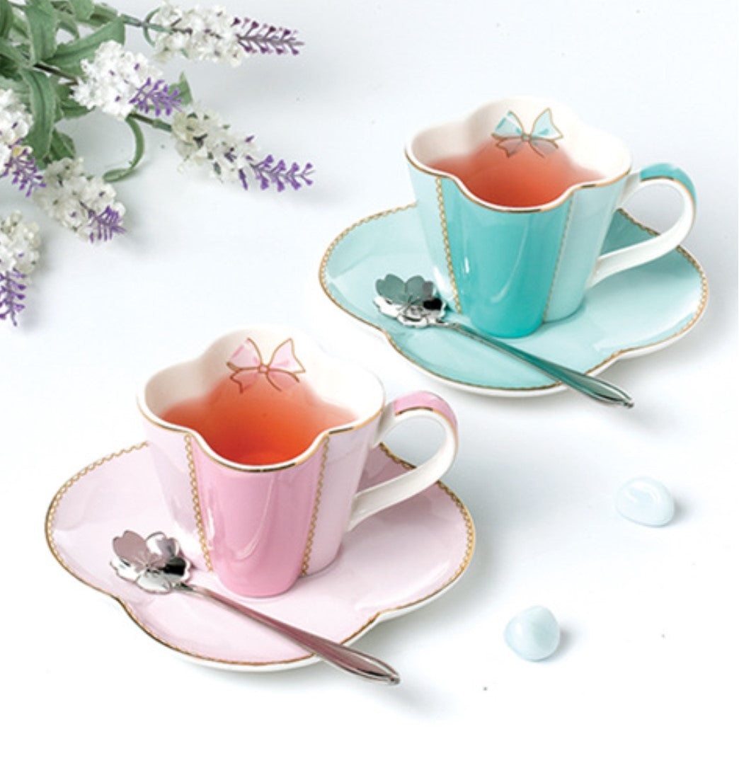 ‘Lucky Four-leaf Clover’ 10-Piece Ceramic Tea Set (Pink)