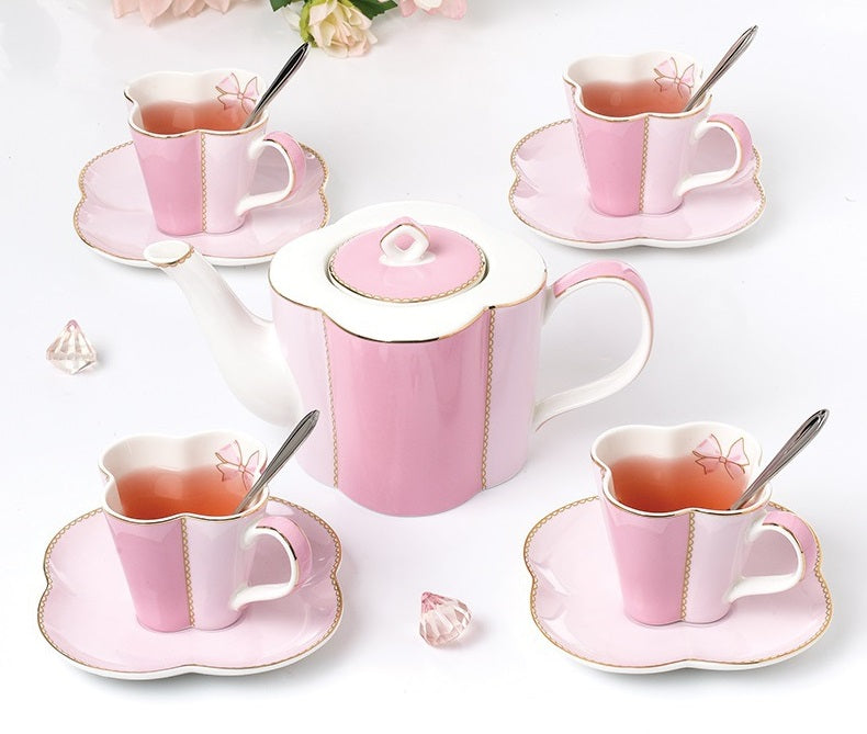 ‘Lucky Four-leaf Clover’ 10-Piece Ceramic Tea Set (Pink)