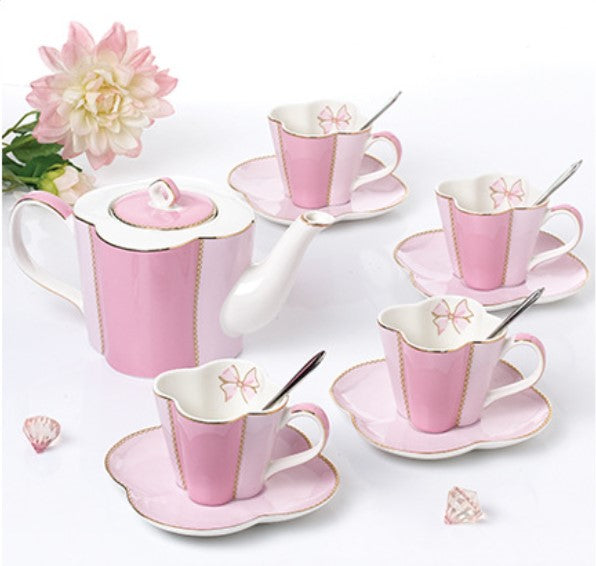 ‘Lucky Four-leaf Clover’ 10-Piece Ceramic Tea Set (Pink)